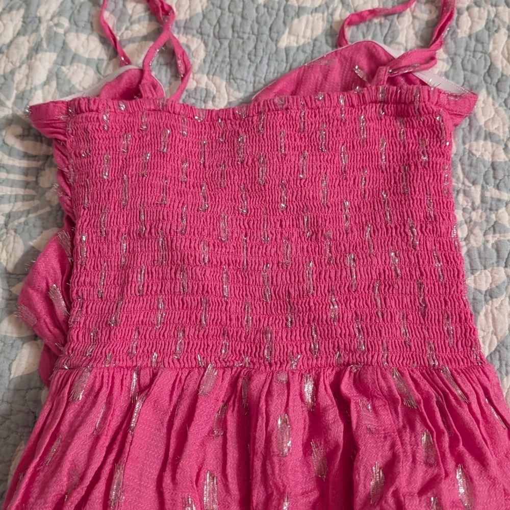 Beach Bunny Pink Metallic Shimmer‎ Wide Leg Tiered Jumpsuit Womens Small Boho - Picture 9 of 11